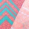 Aqua Teal-Neon Coral Lace Chevron Printed Double Brushed ITY Knit Fabric By the Yard